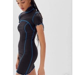 Urban Outfitters Erin Contrast Stitch Mock Neck Ribbed Bodycon Dress - UO Small